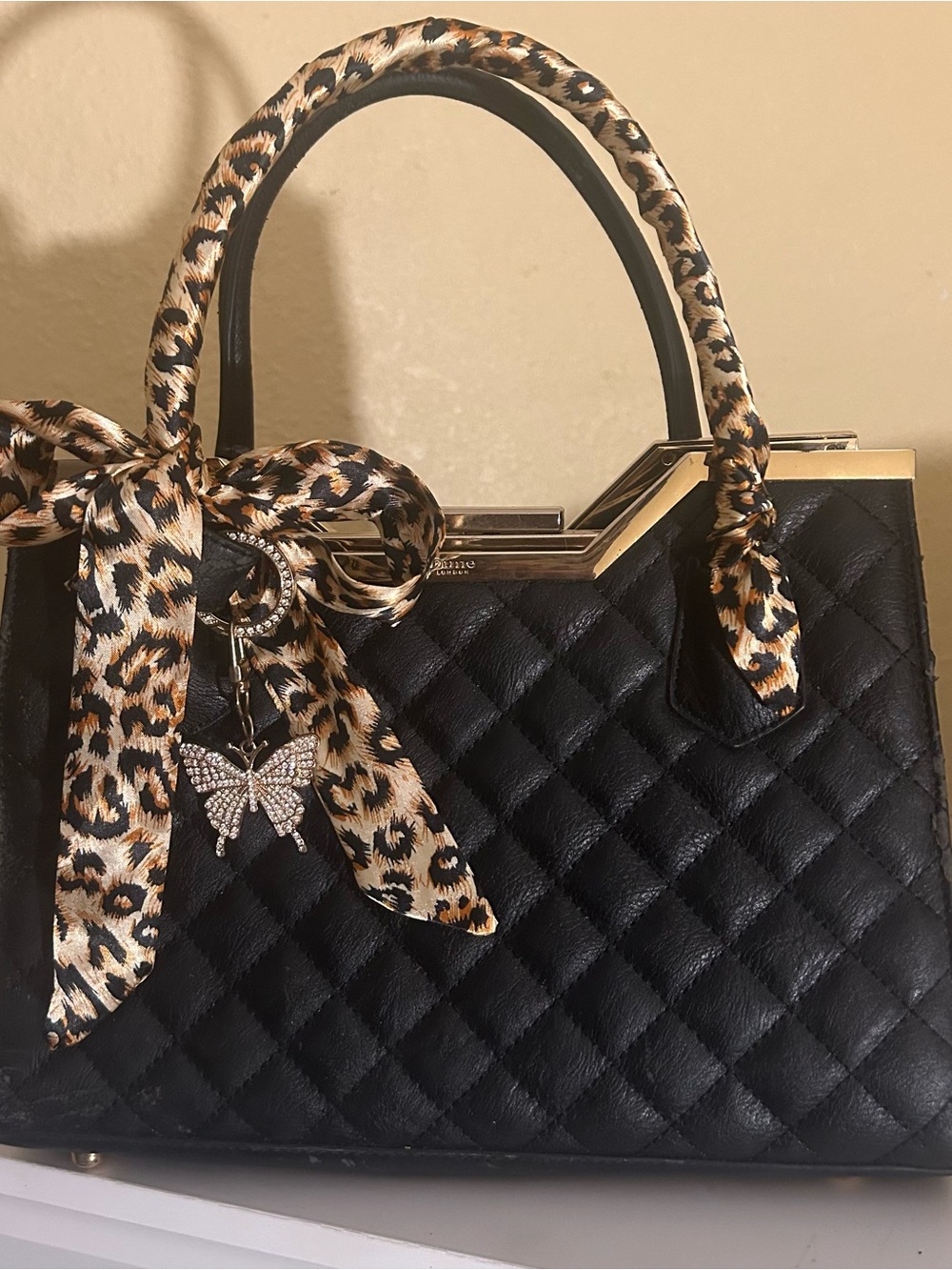 2 Twlilly Satin Leopard Animal Print Women Handbag Headband Scarf Black Gold Tan
